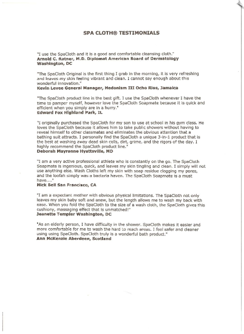 Spa Cloth® Testimonials Spa Cloth® Testimonials