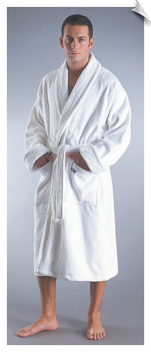 Mens Deluxe Cotton Terry Bathrobe, White Mens Deluxe Cotton Terry Bathrobe, White